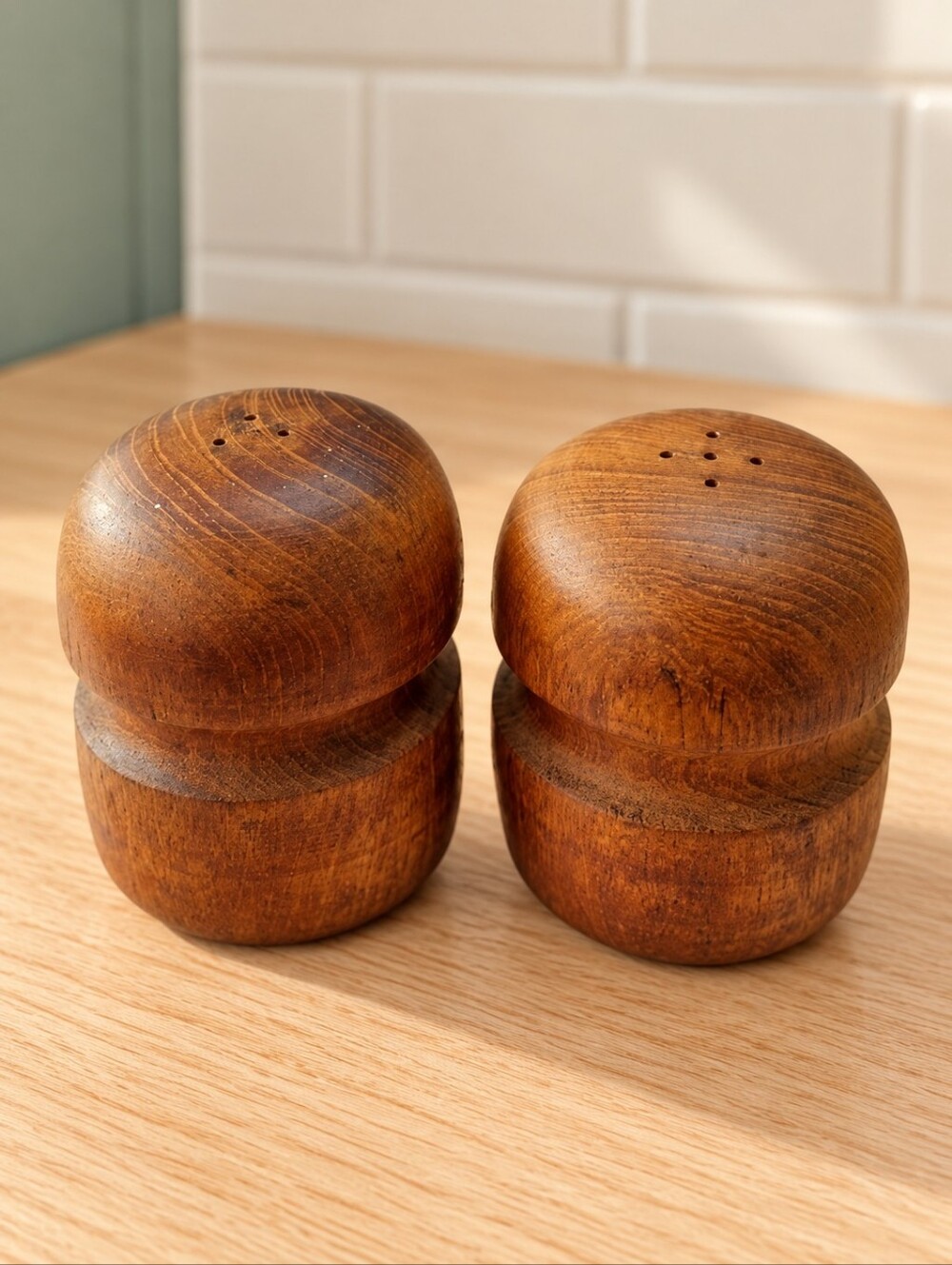 Vintage Winsome Wood Genuine Teak Salt Pepper Shakers Thailand MCM Pair